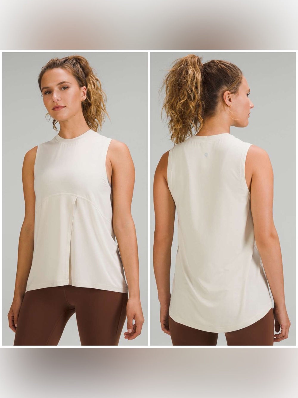 Lululemon Modal-Silk Blend Tie-Front Yoga Tank Top Natural Ivory (Size 4) - Picture 2 of 8